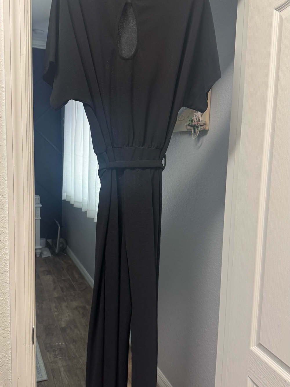 Black Wide-Leg Jumpsuit with Waist Tie